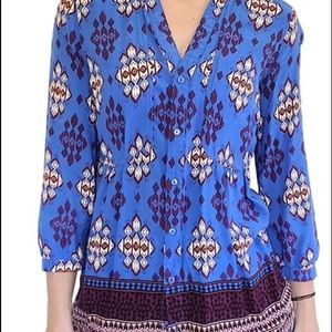 Maeve Anthropologie Woodland Walk Aztec print Top Shirt Button down Blouse